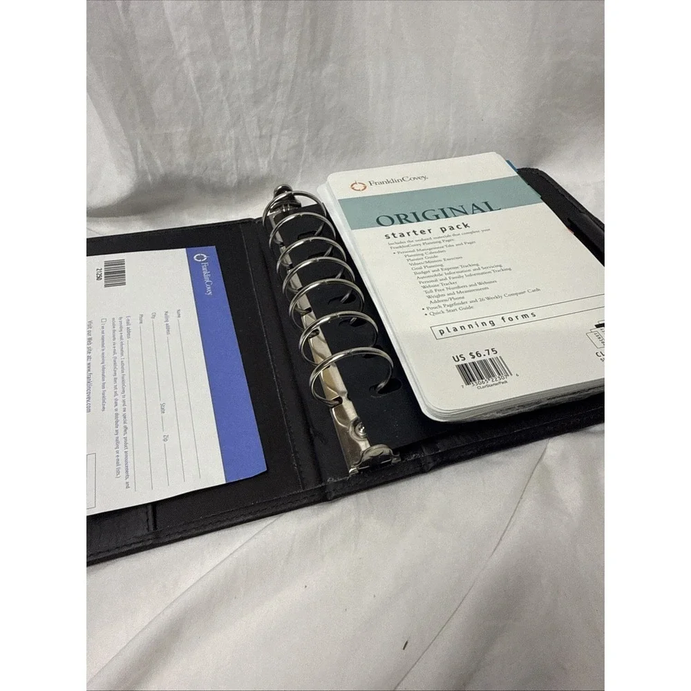 Franklin Covey BLACK  7 large Ring Binder Planner Faux Leather Inserts Guide Tab